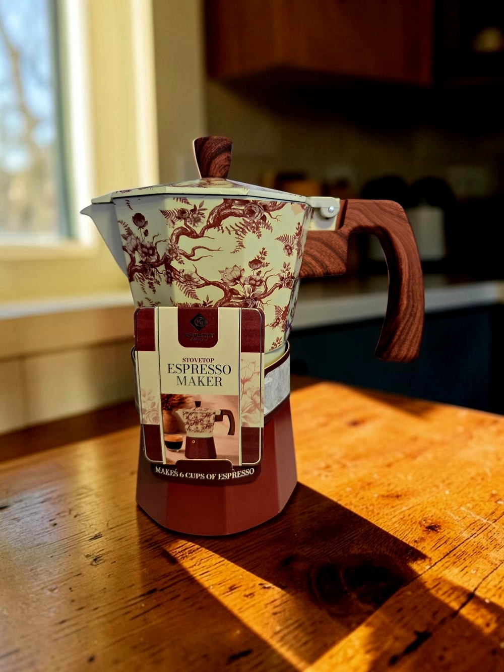NEW Gourmet Kitchen Floral Design Aluminum 6-Cups of Espresso Coffee Moka Pot